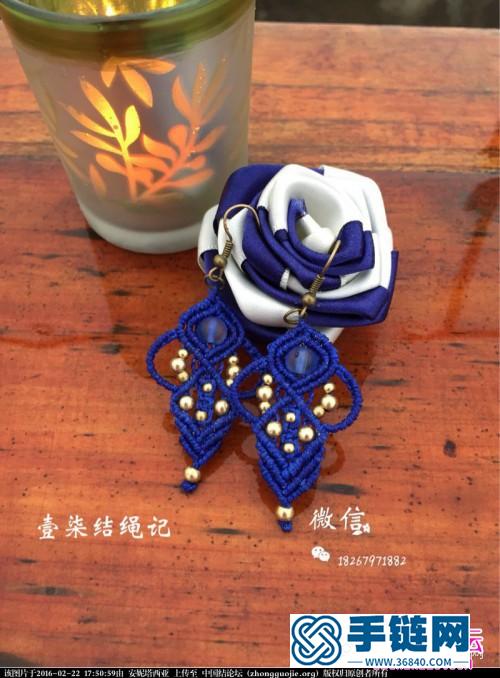 中國結編織中國風藍色串珠耳環教程